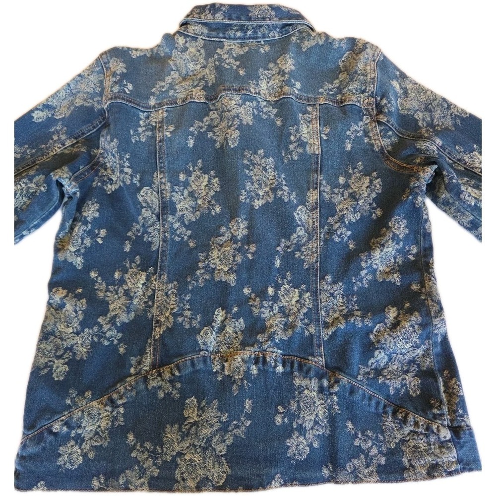 Womens Floral Denim Trucker Jacket Sz S Blue Boho 90s Coastal Cottage Romantic - Picture 5 of 10